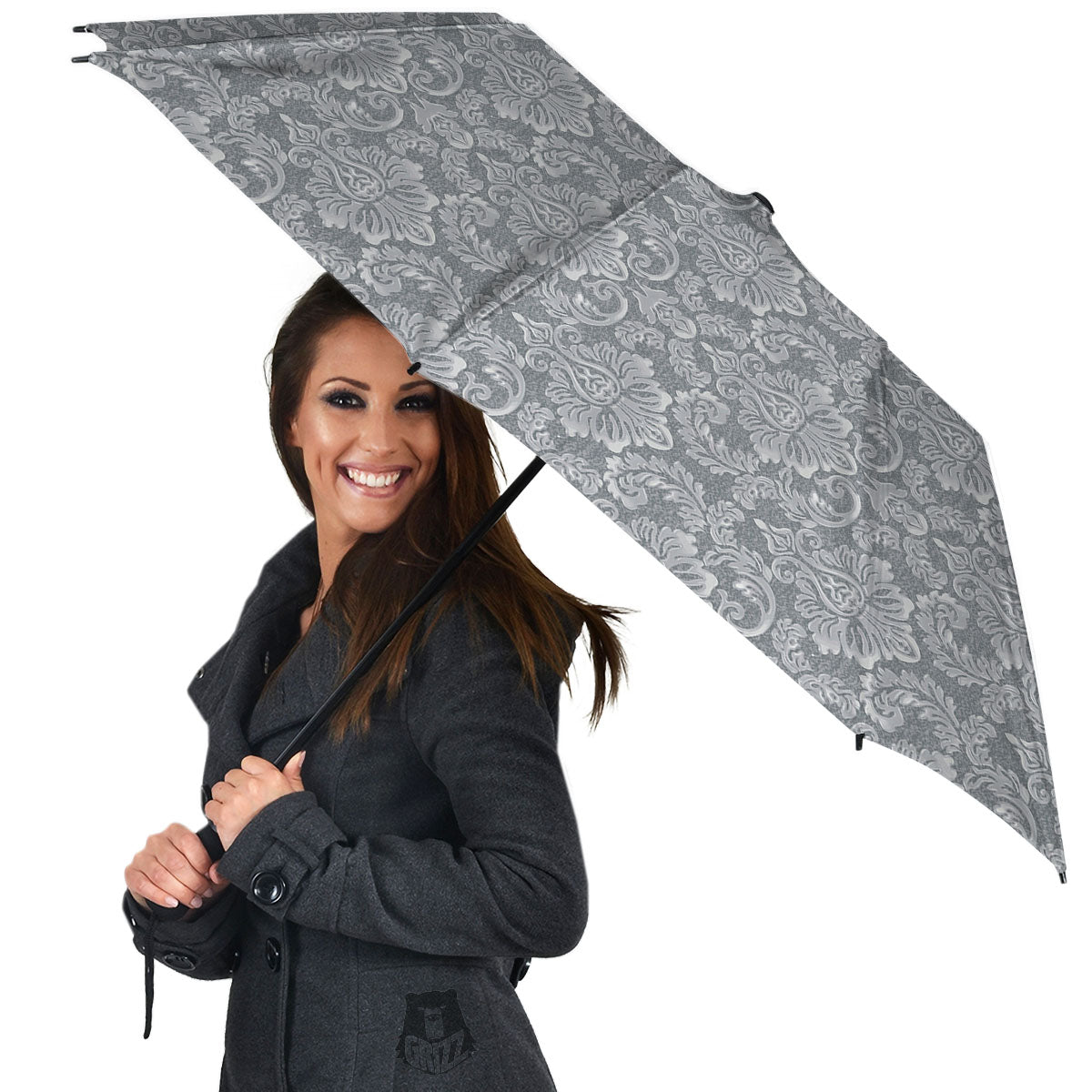Damask Grey Print Pattern Umbrella-grizzshop