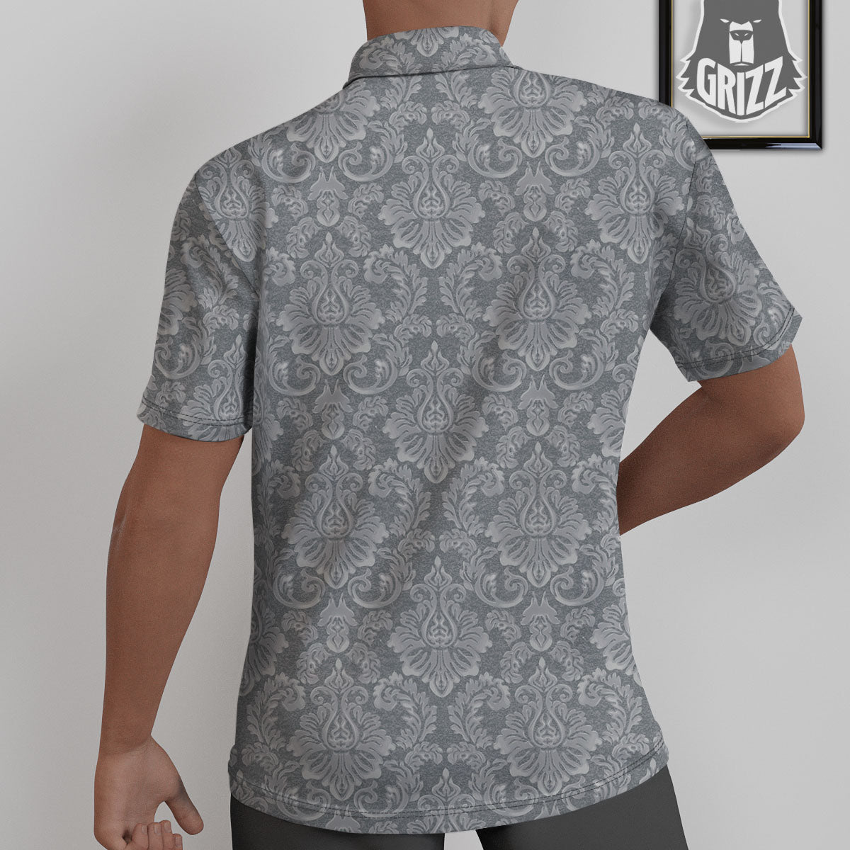 Damask Grey Print Pattern Untucked Shirts-grizzshop