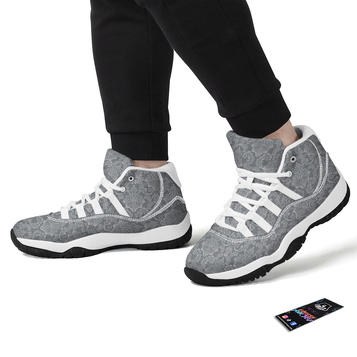 Damask Grey Print Pattern White Bball Shoes-grizzshop