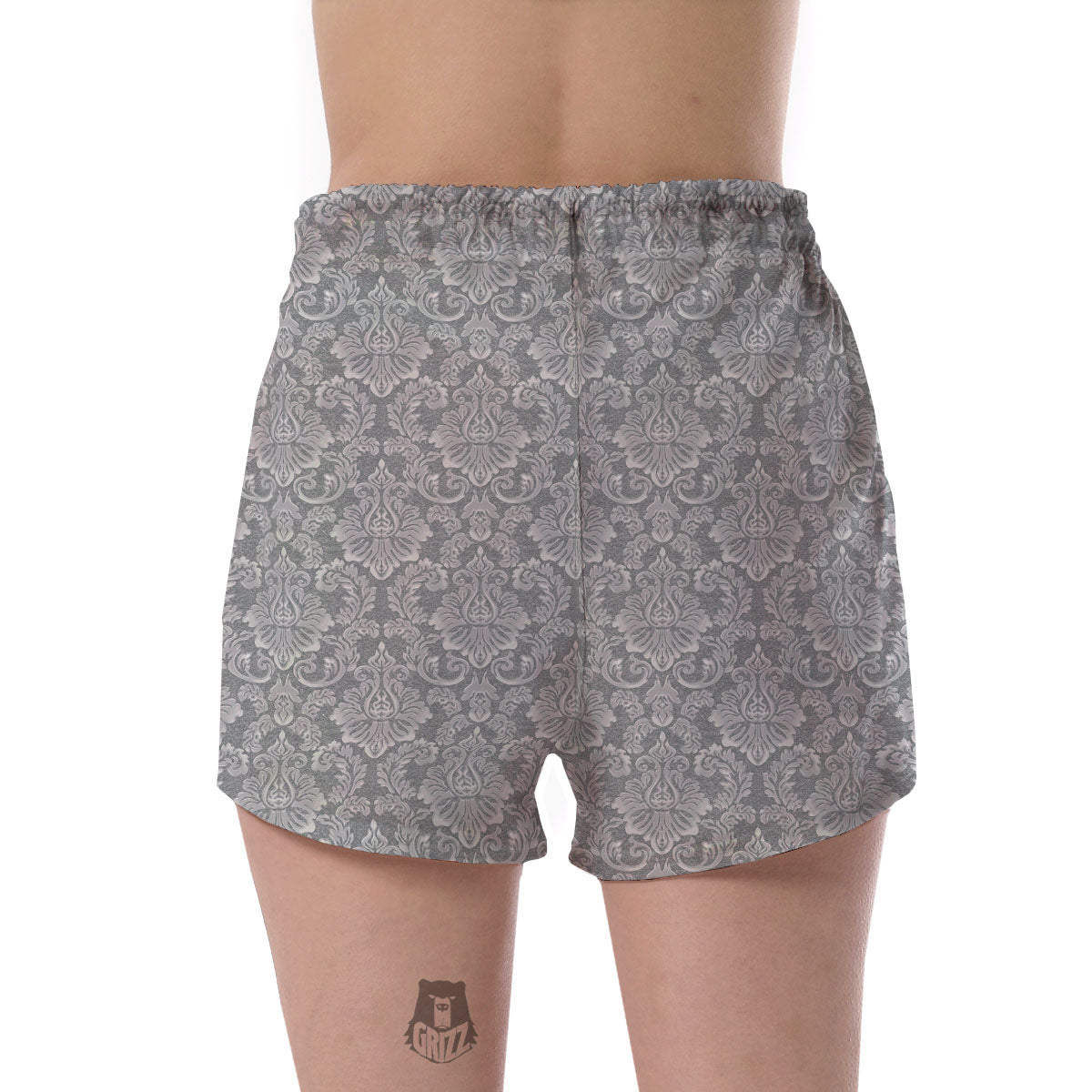 Damask Grey Print Pattern Women's Shorts-grizzshop