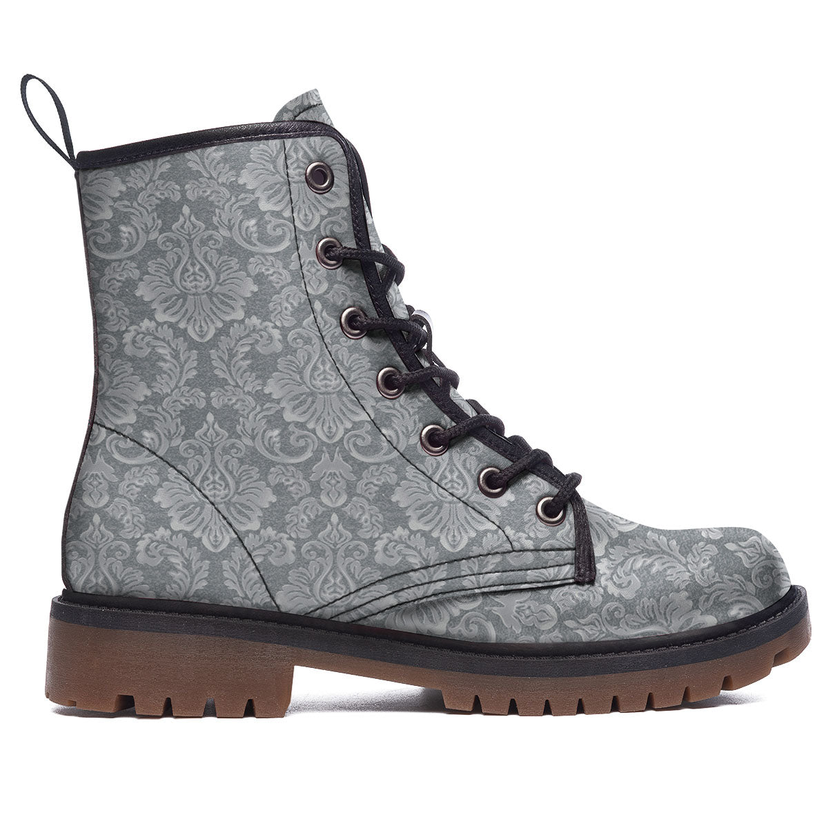 Damask Grey Print Pattern Work Boots-grizzshop