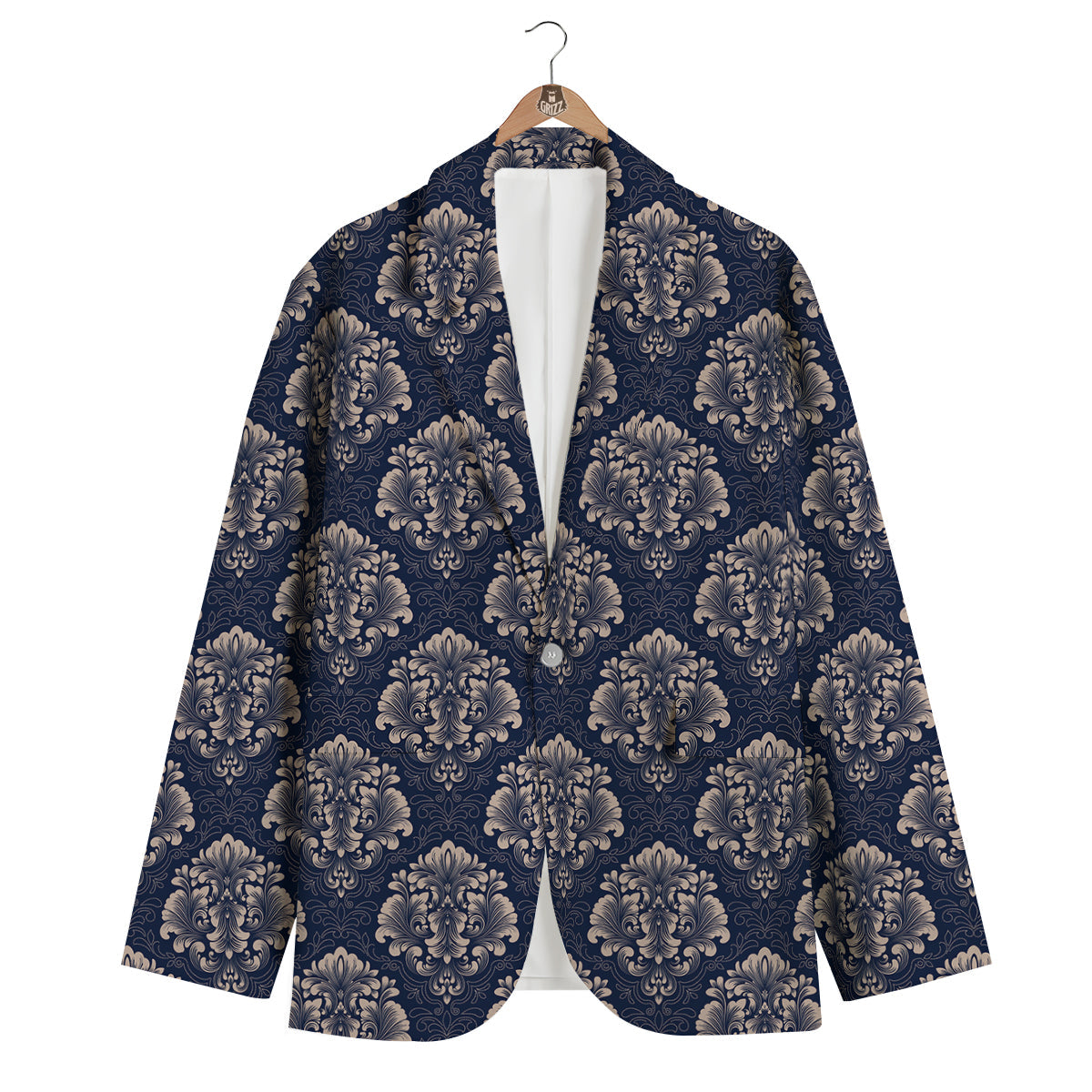 Damask Pattern Print Men's Blazer-grizzshop