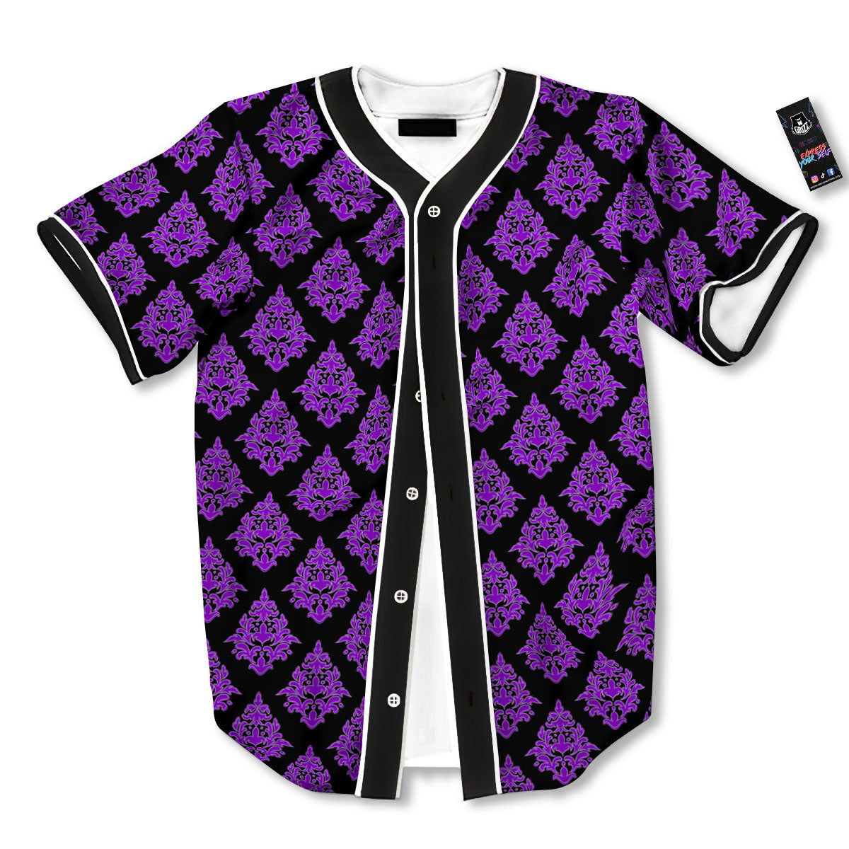 Damask Purple And Black Print Pattern Baseball Jersey-grizzshop