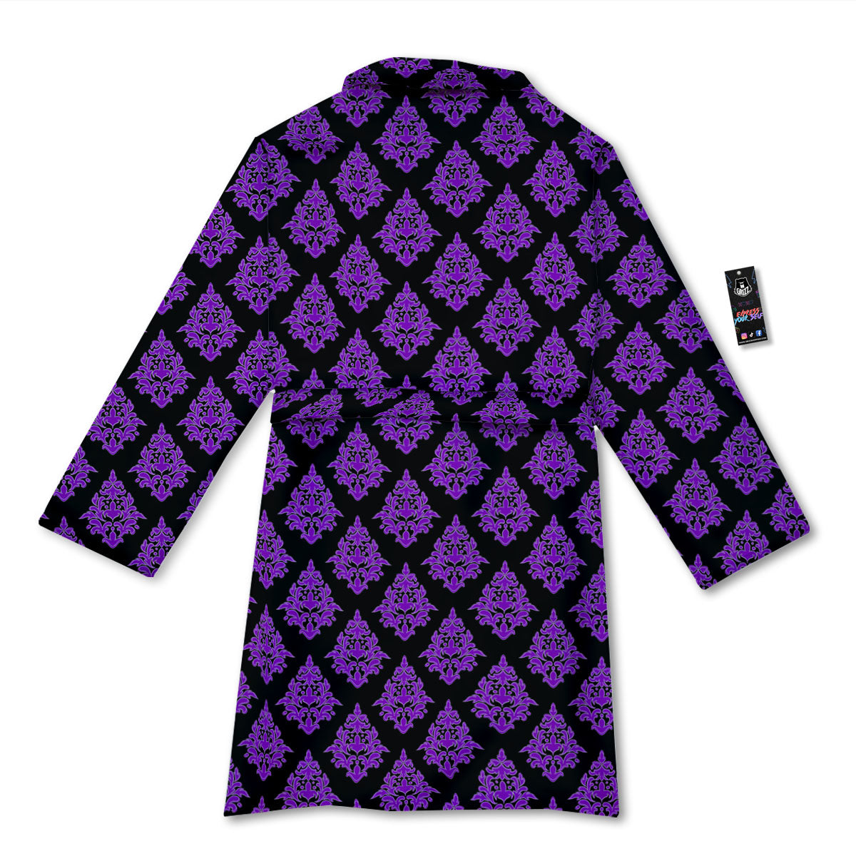 Damask Purple And Black Print Pattern Bathrobe-grizzshop