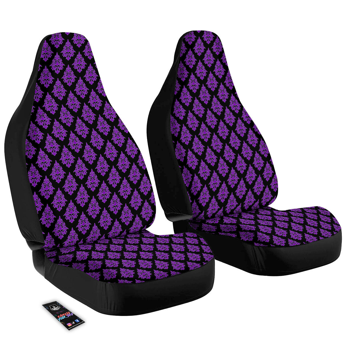 Damask Purple And Black Print Pattern Car Seat Covers-grizzshop