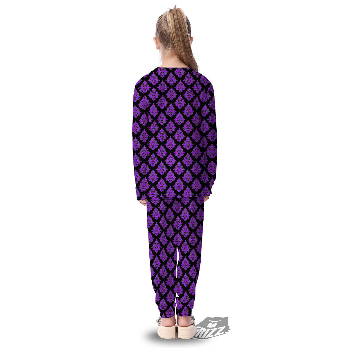 Damask Purple And Black Print Pattern Kid's Pajamas-grizzshop