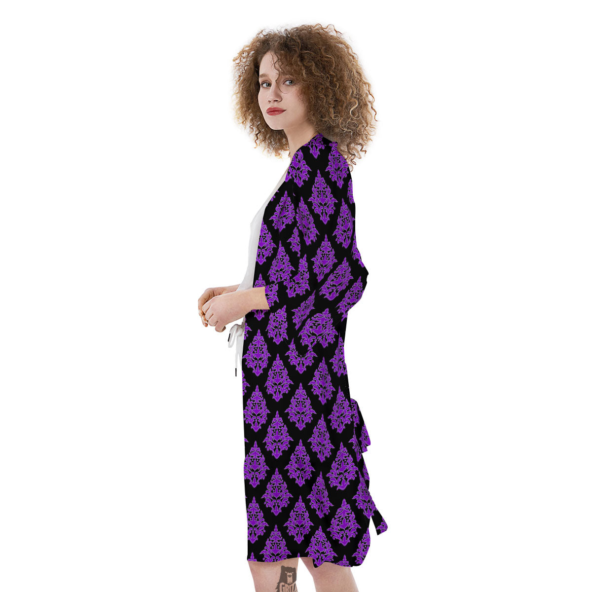 Damask Purple And Black Print Pattern Kimono-grizzshop