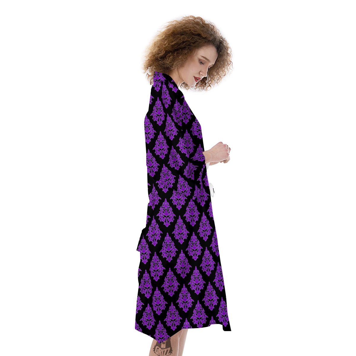 Damask Purple And Black Print Pattern Kimono-grizzshop
