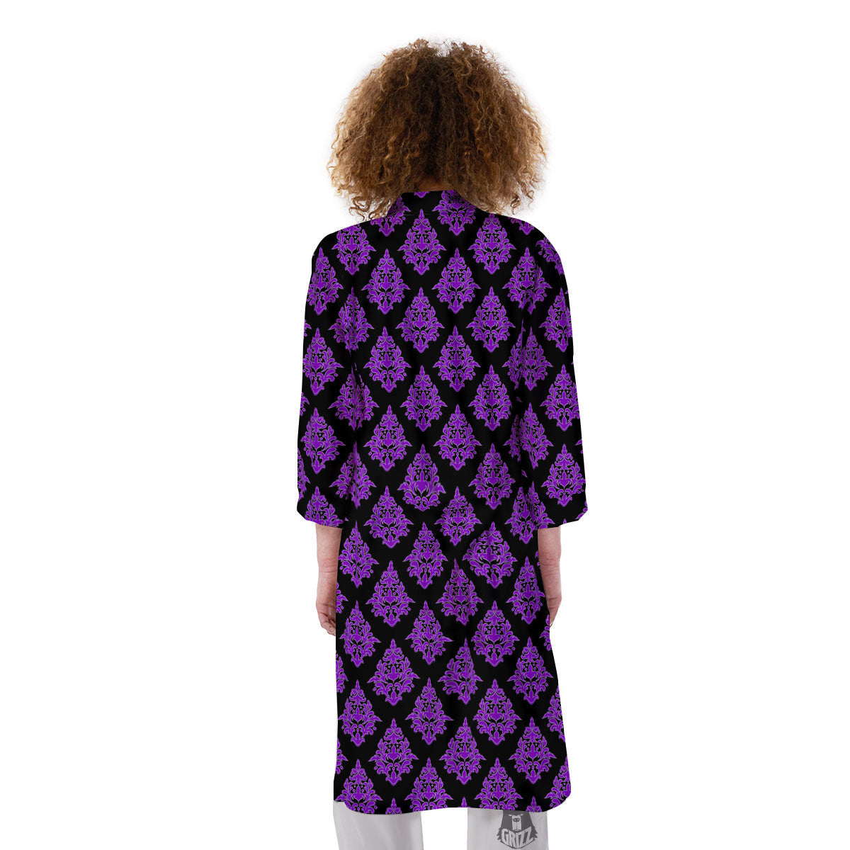 Damask Purple And Black Print Pattern Kimono-grizzshop