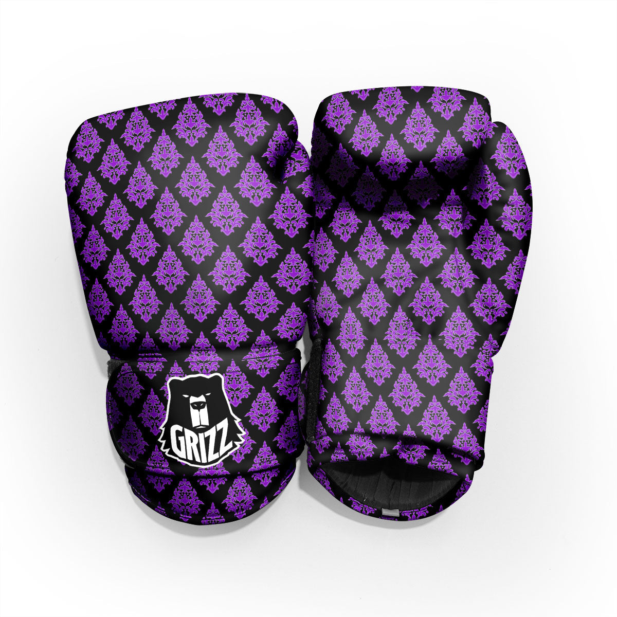 Damask Purple And Black Print Pattern Pro Boxing Glove