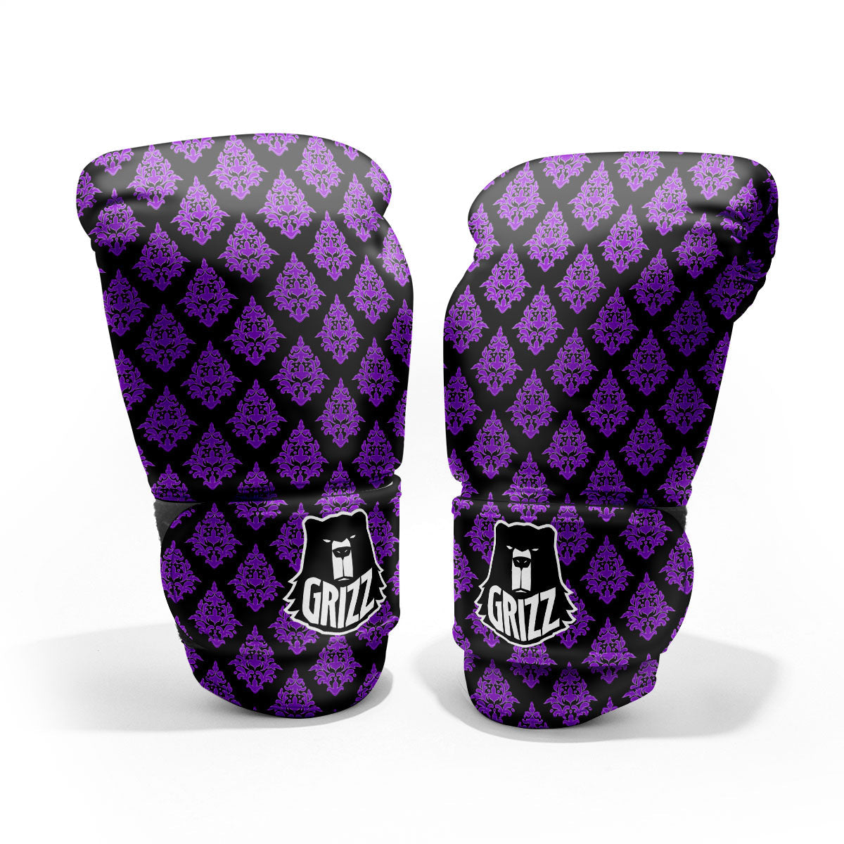 Damask Purple And Black Print Pattern Pro Boxing Glove