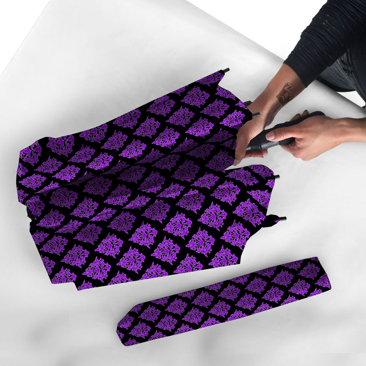 Damask Purple And Black Print Pattern Umbrella-grizzshop
