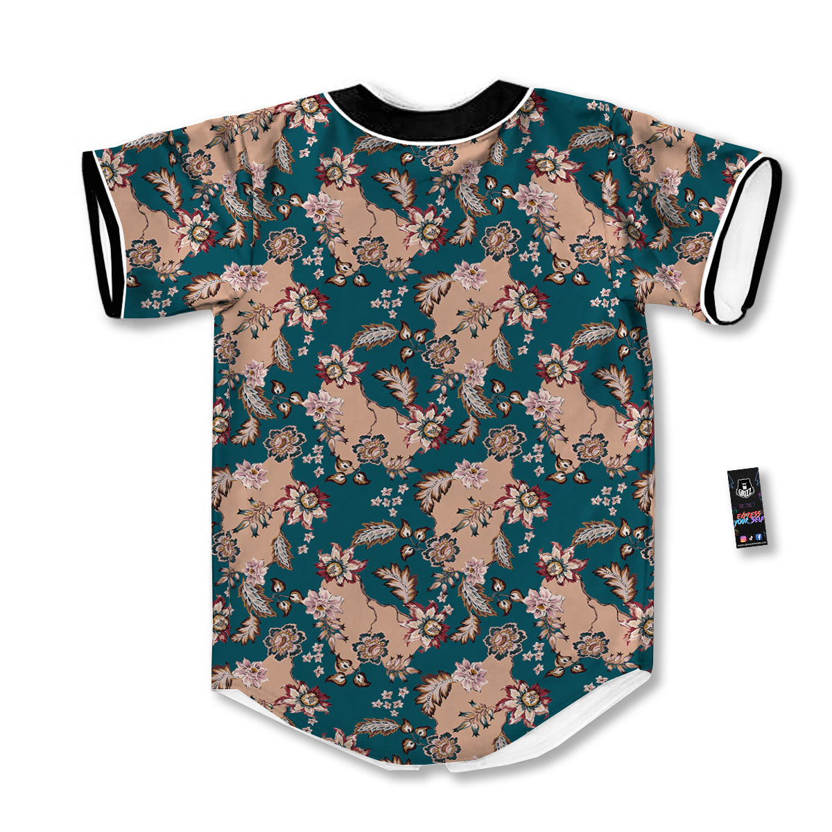 Damask Teal And Blue Print Pattern Baseball Jersey-grizzshop