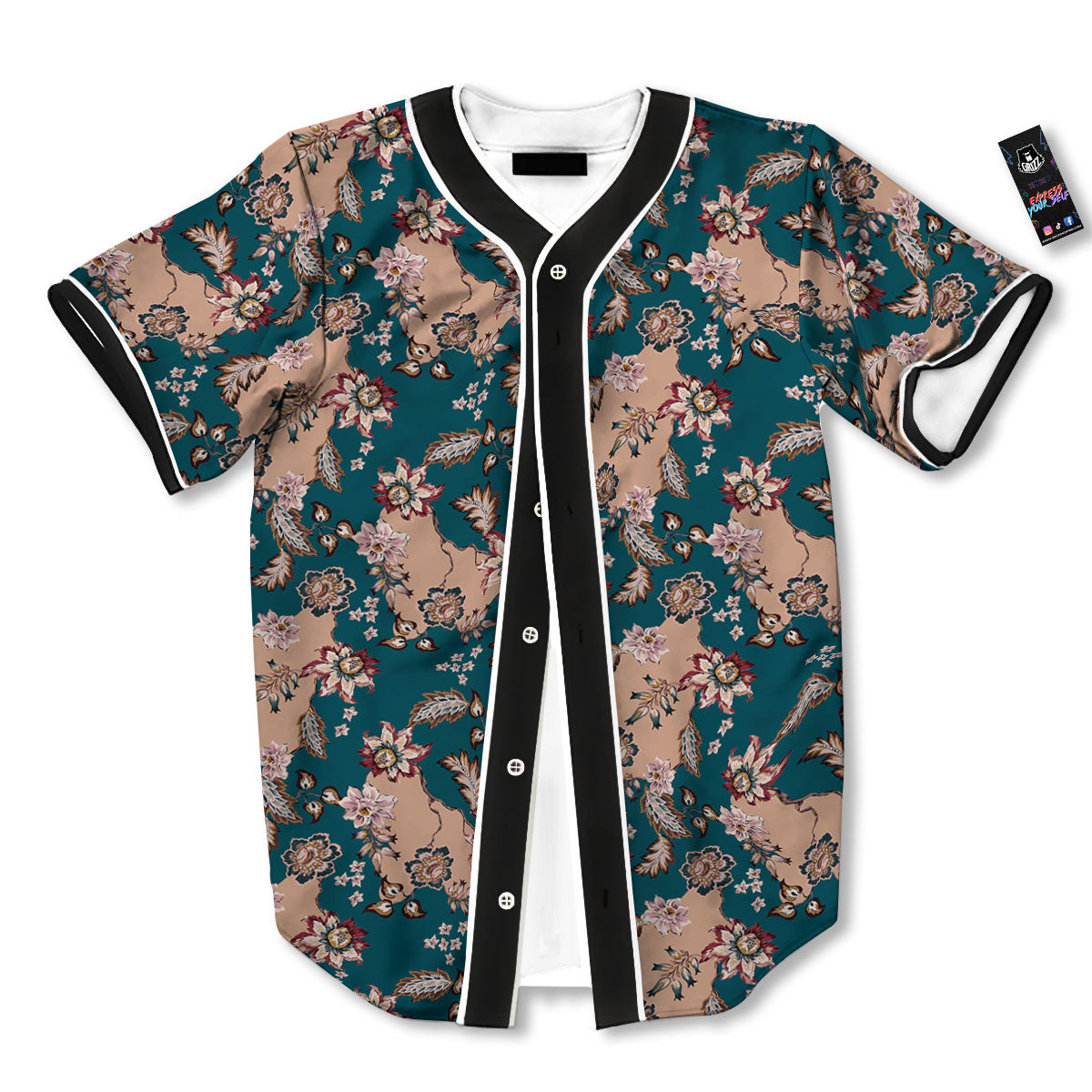 Damask Teal And Blue Print Pattern Baseball Jersey-grizzshop