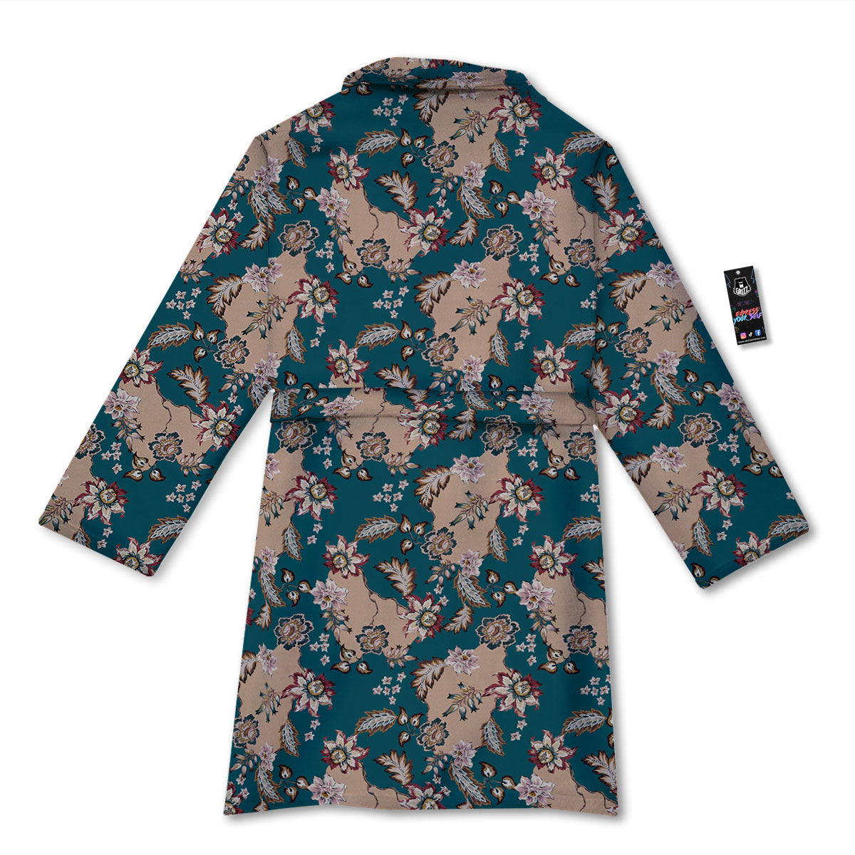 Damask Teal And Blue Print Pattern Bathrobe-grizzshop