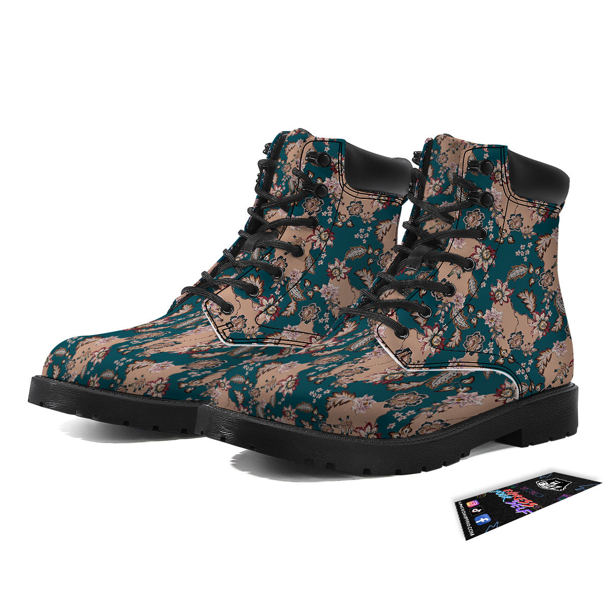 Damask Teal And Blue Print Pattern Boots-grizzshop