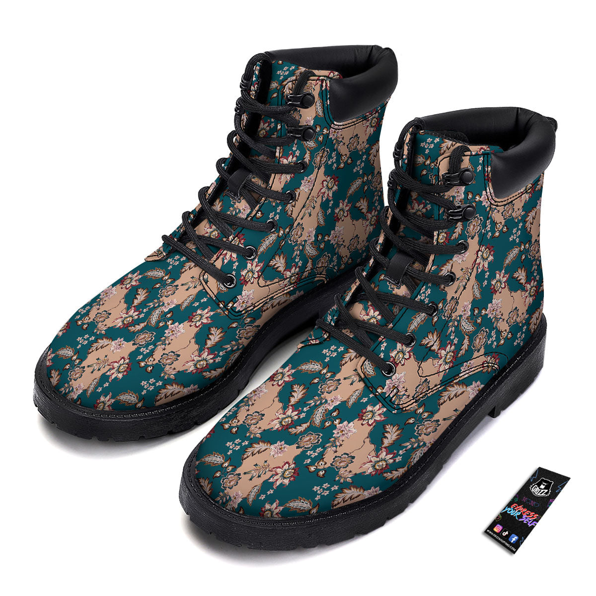 Damask Teal And Blue Print Pattern Boots-grizzshop