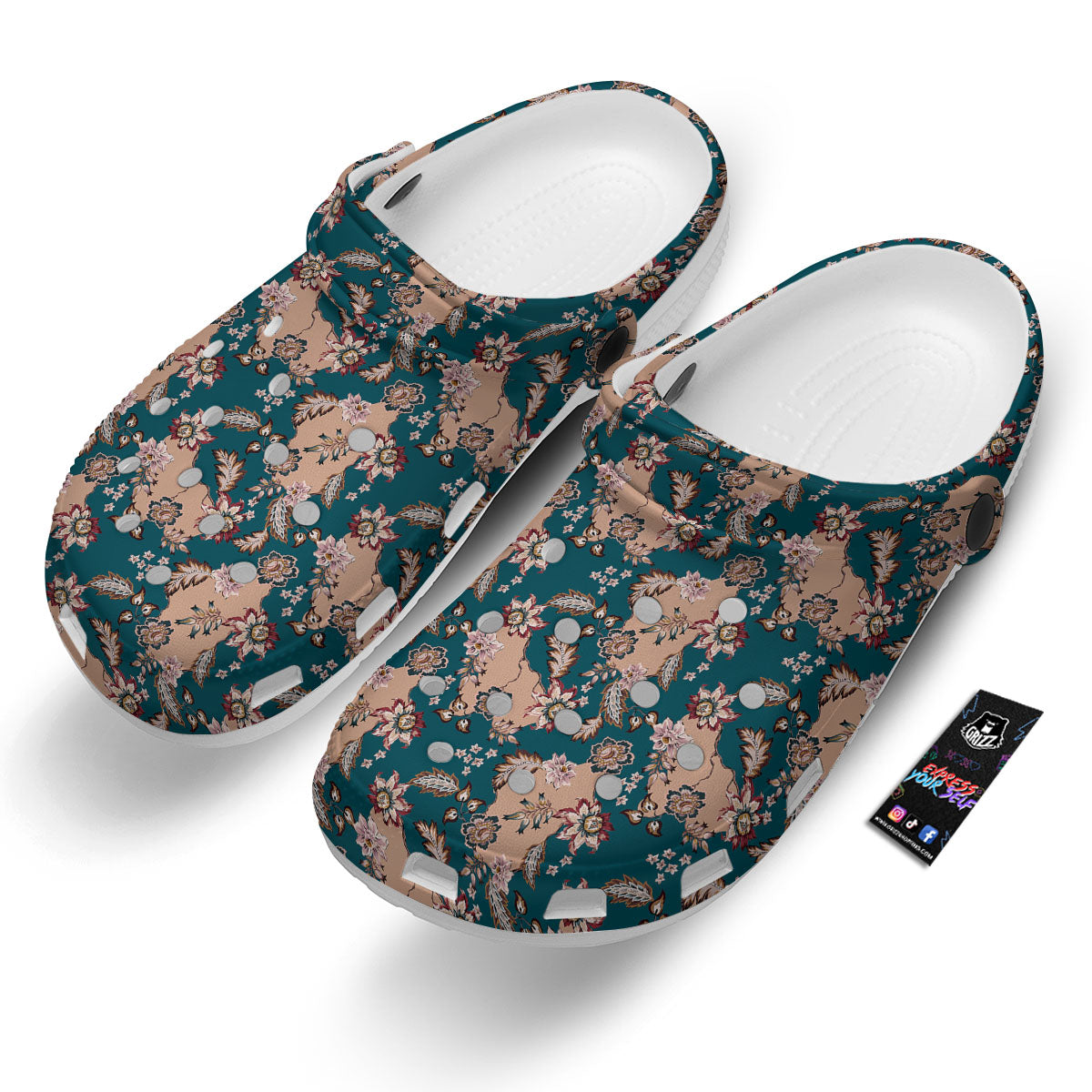 Damask Teal And Blue Print Pattern Clog-grizzshop