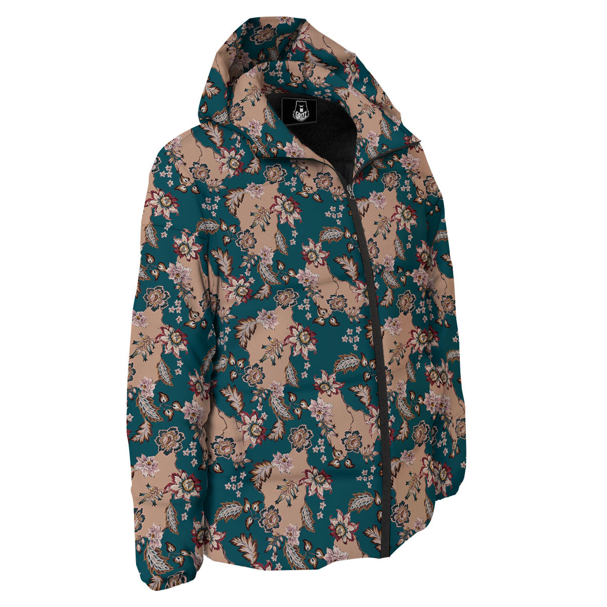 Damask Teal And Blue Print Pattern Down Jacket-grizzshop