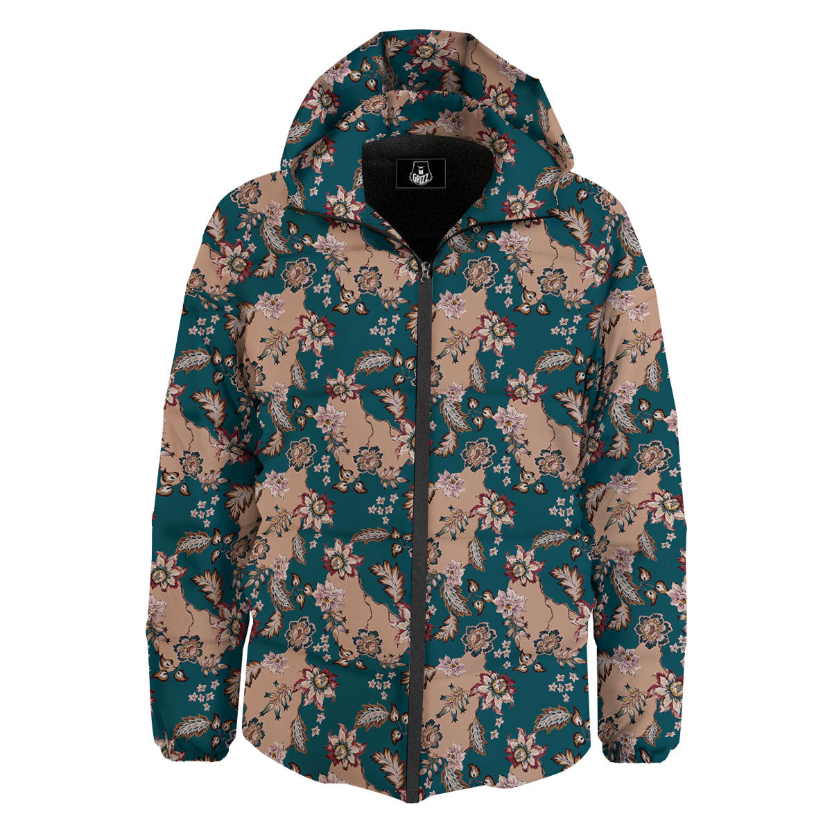 Damask Teal And Blue Print Pattern Down Jacket-grizzshop