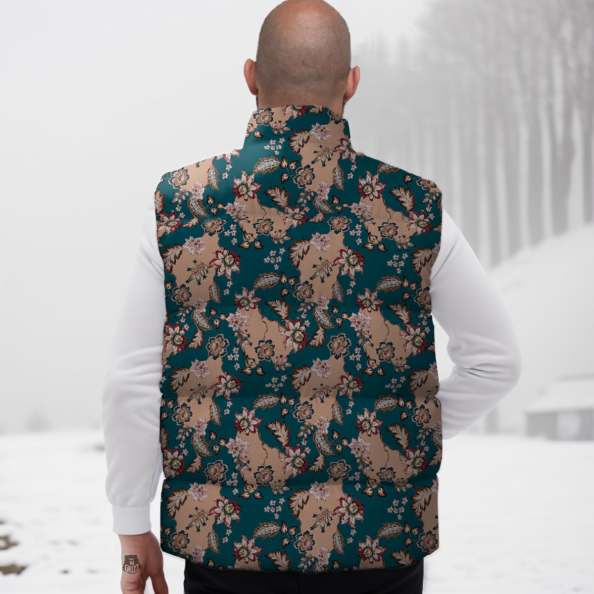 Damask Teal And Blue Print Pattern Down Vest