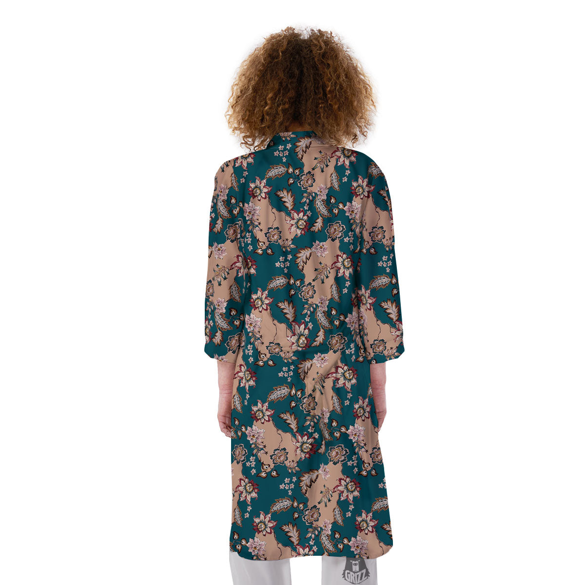 Damask Teal And Blue Print Pattern Kimono-grizzshop