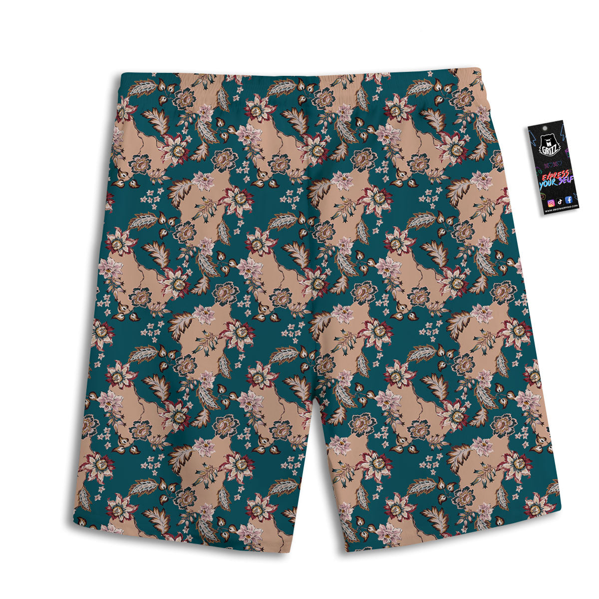 Damask Teal And Blue Print Pattern Men's Athletic Shorts