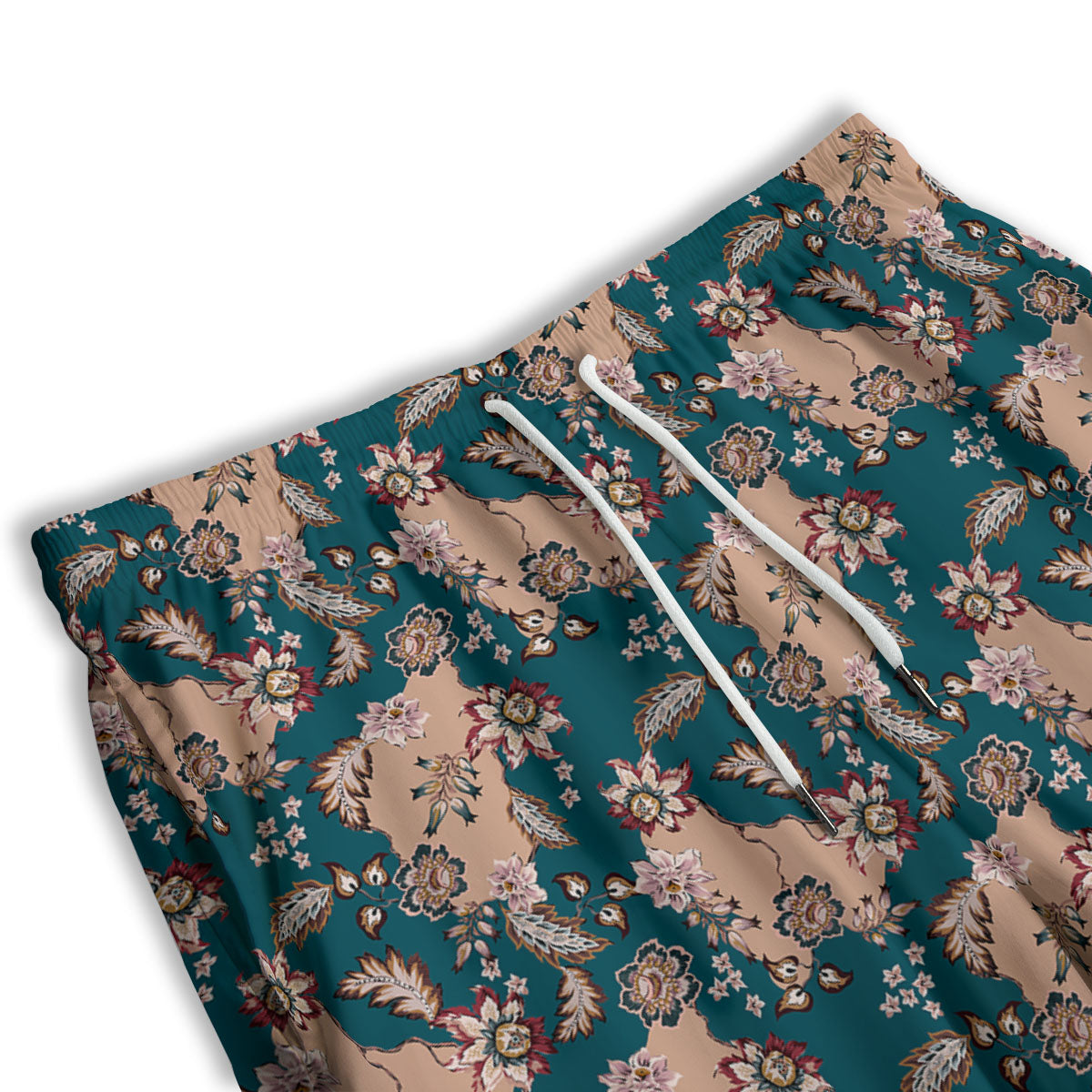 Damask Teal And Blue Print Pattern Men's Athletic Shorts