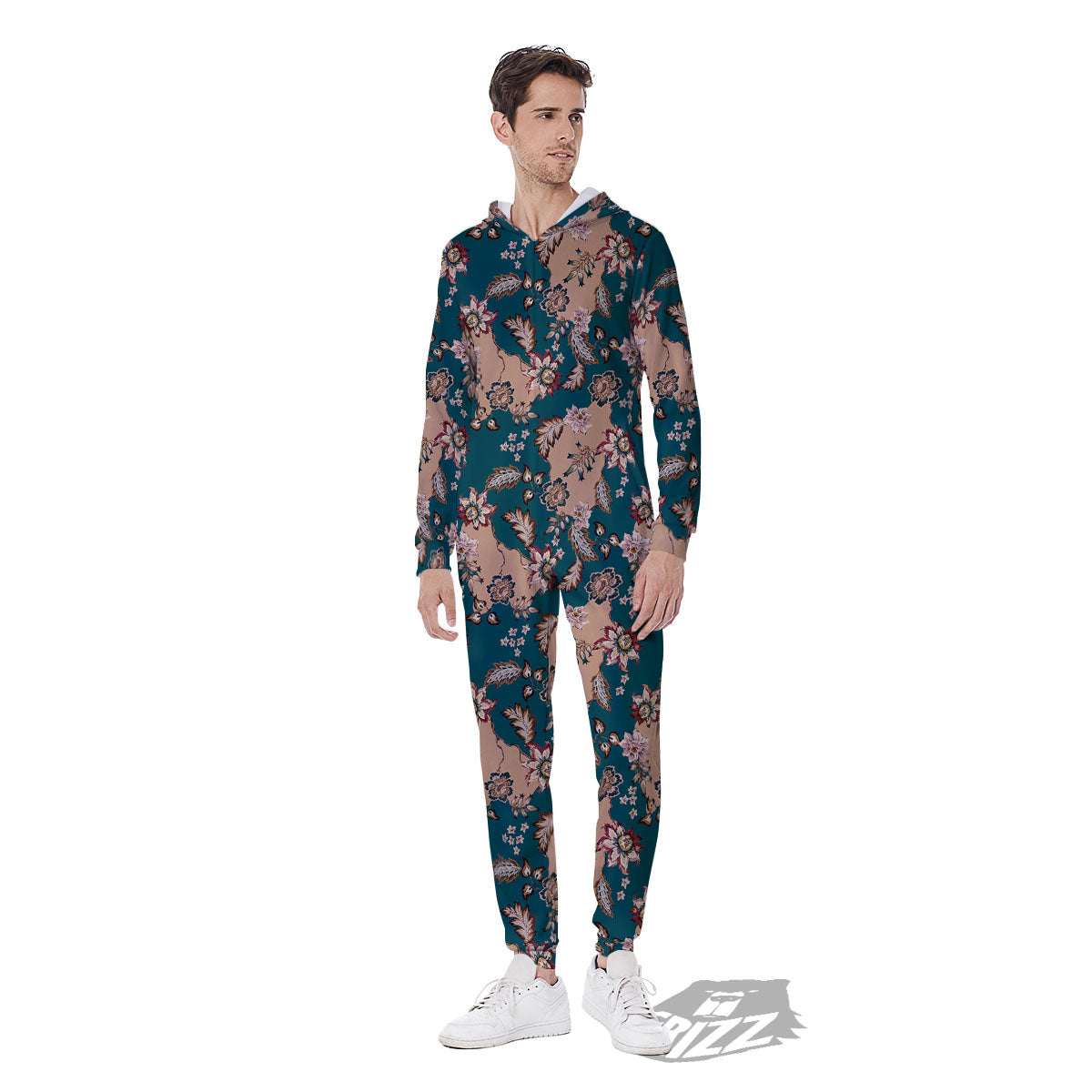 Damask Teal And Blue Print Pattern Men's Jumpsuit-grizzshop