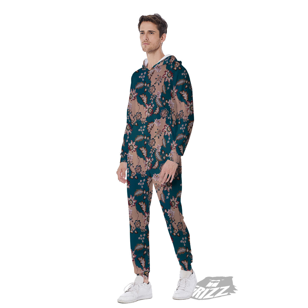 Damask Teal And Blue Print Pattern Men's Jumpsuit-grizzshop
