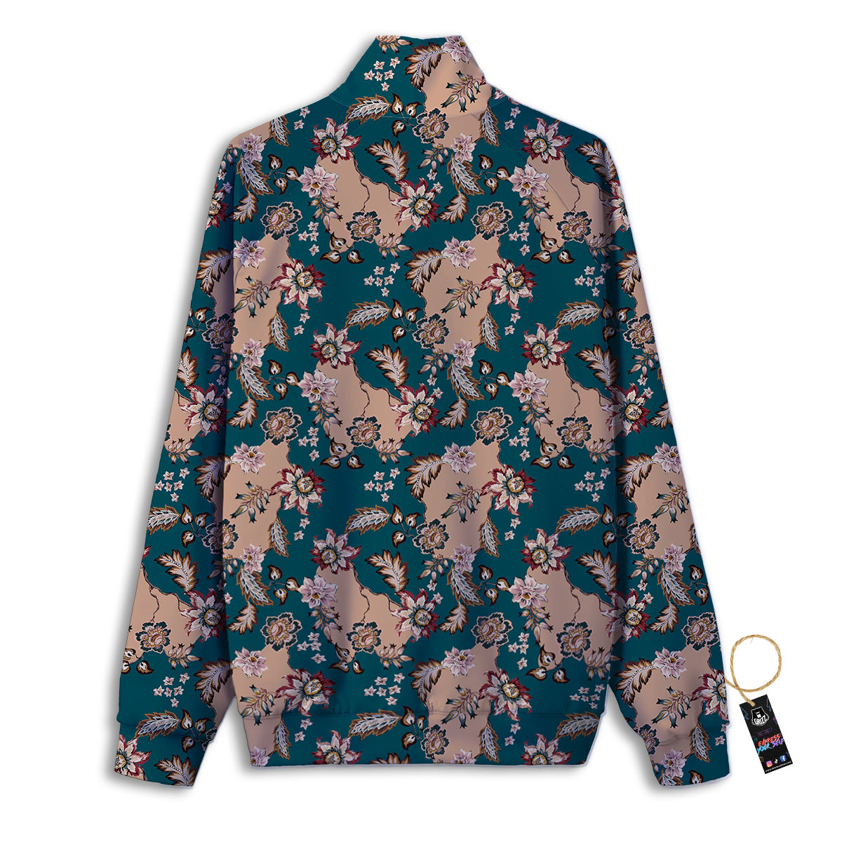Damask Teal And Blue Print Pattern Track Jacket-grizzshop
