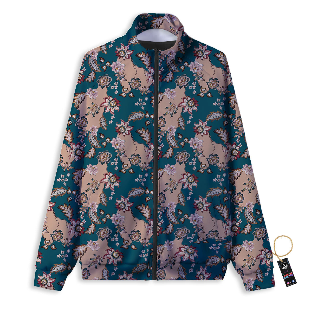 Damask Teal And Blue Print Pattern Track Jacket-grizzshop
