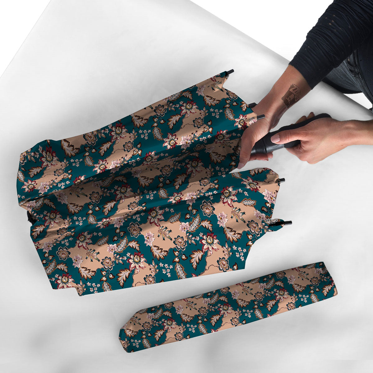 Damask Teal And Blue Print Pattern Umbrella-grizzshop