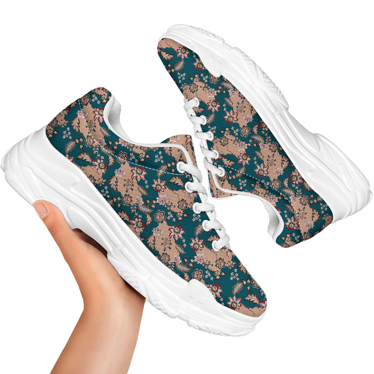 Damask Teal And Blue Print Pattern White Chunky Shoes-grizzshop