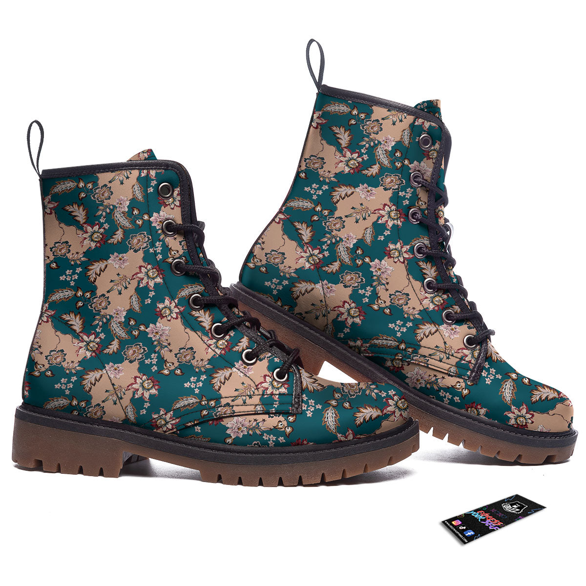 Damask Teal And Blue Print Pattern Work Boots-grizzshop