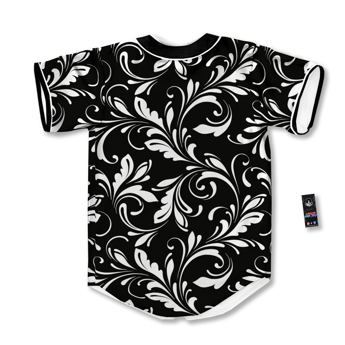 Damask White And Black Print Pattern Baseball Jersey-grizzshop