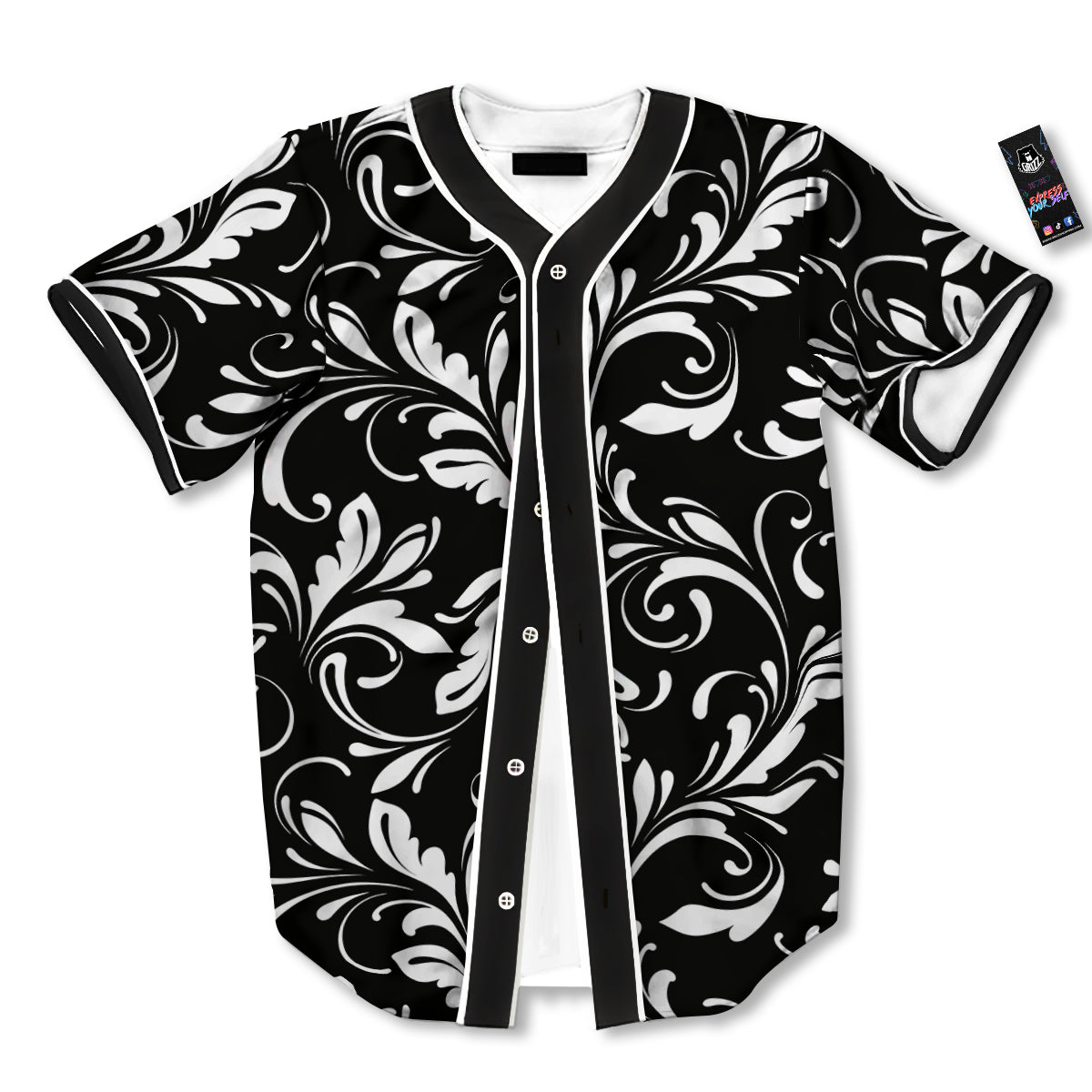 Damask White And Black Print Pattern Baseball Jersey-grizzshop