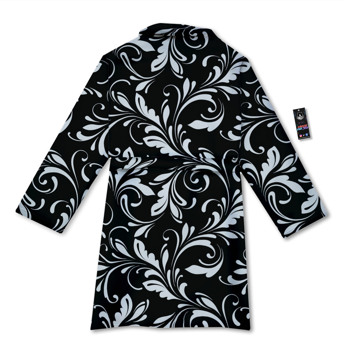 Damask White And Black Print Pattern Bathrobe-grizzshop