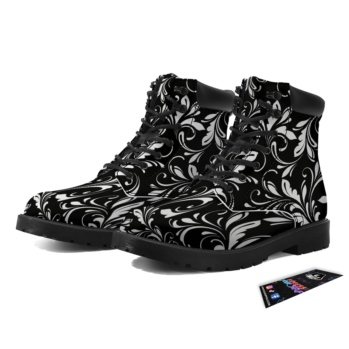 Damask White And Black Print Pattern Boots-grizzshop