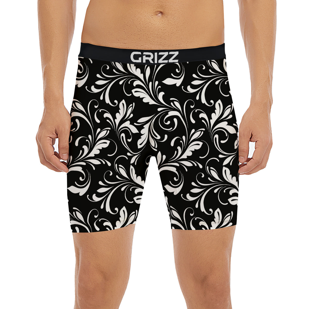 Damask White And Black Print Pattern Boxer Briefs-grizzshop