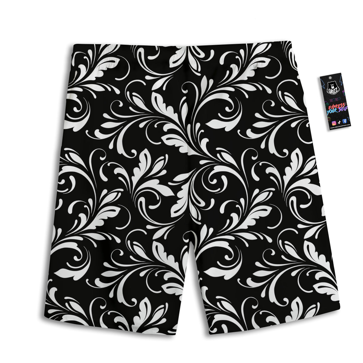 Damask White And Black Print Pattern Men's Athletic Shorts