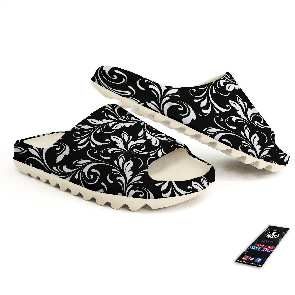 Damask White And Black Print Pattern Sandals-grizzshop