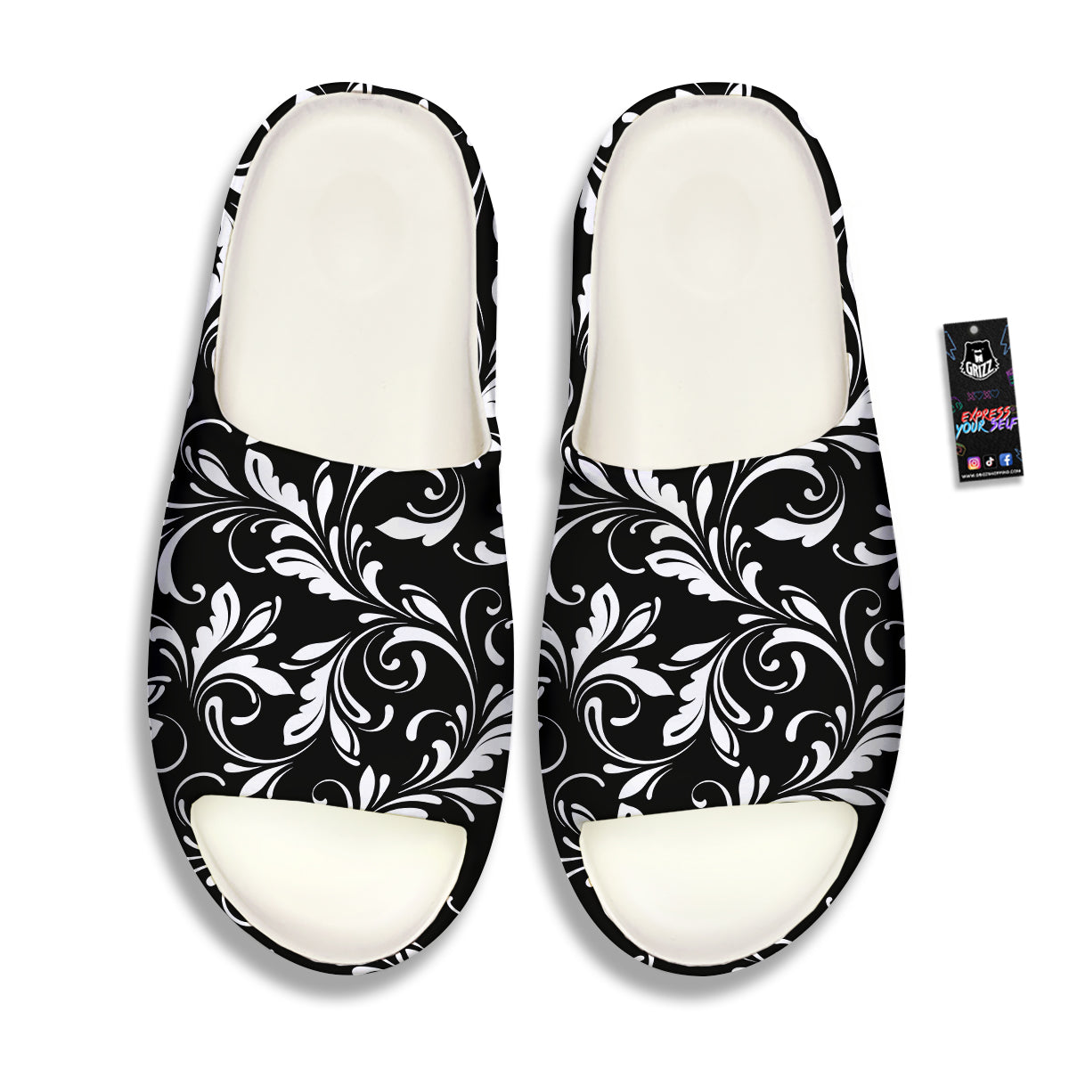 Damask White And Black Print Pattern Sandals-grizzshop