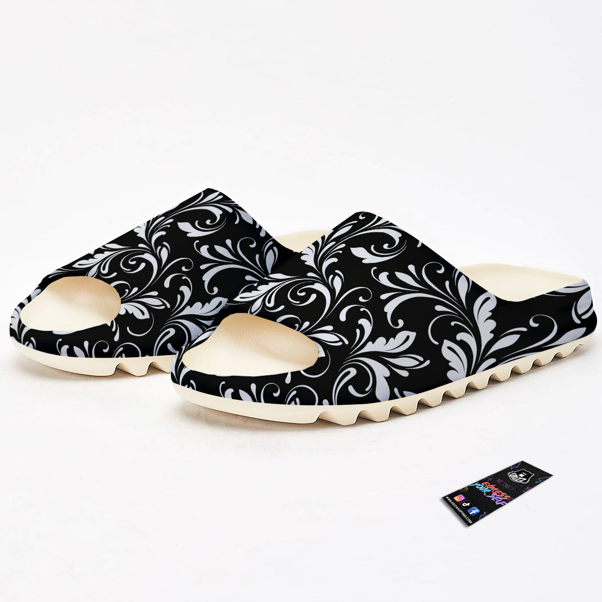 Damask White And Black Print Pattern Sandals-grizzshop