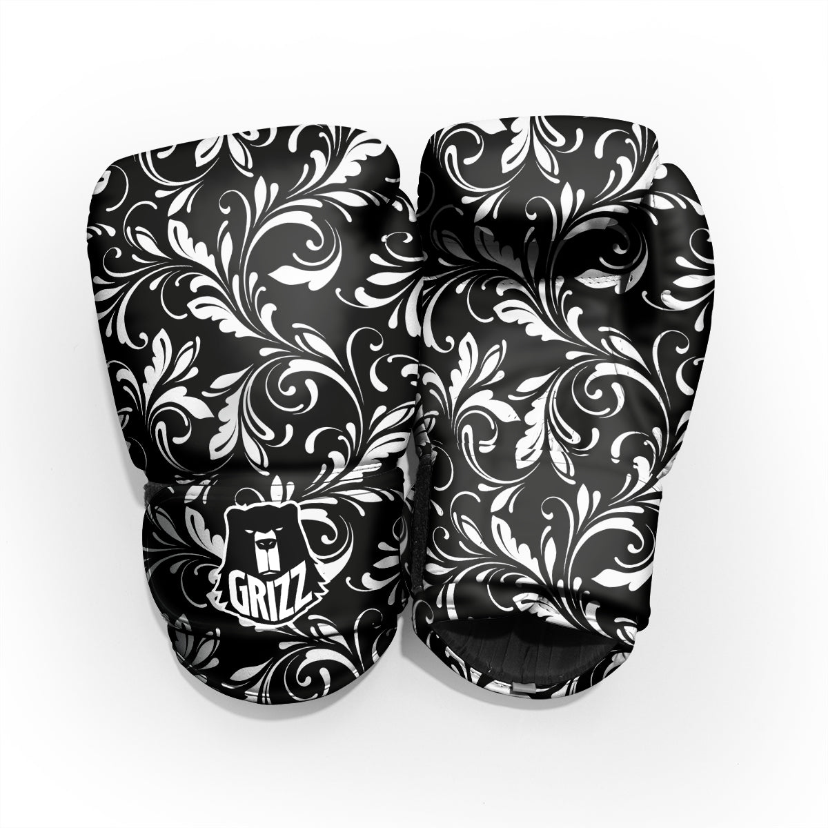 Damask White And Black Print Pattern Pro Boxing Glove