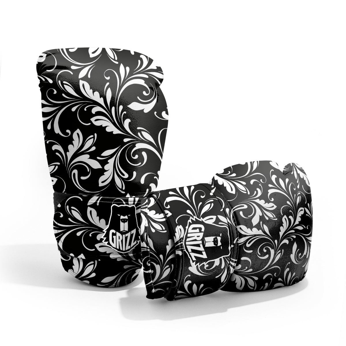 Damask White And Black Print Pattern Pro Boxing Glove