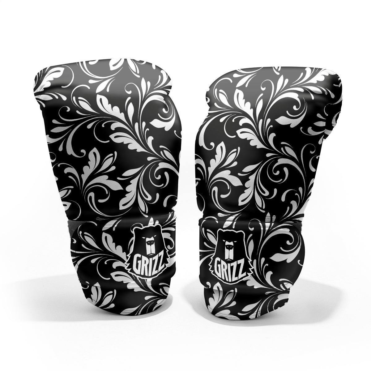 Damask White And Black Print Pattern Pro Boxing Glove