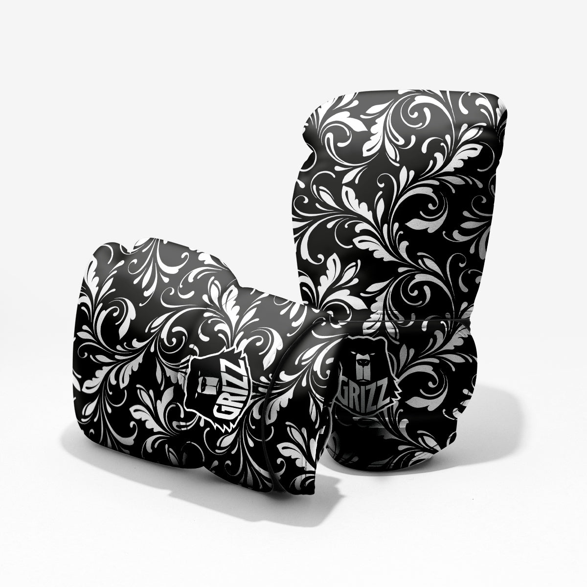 Damask White And Black Print Pattern Pro Boxing Glove