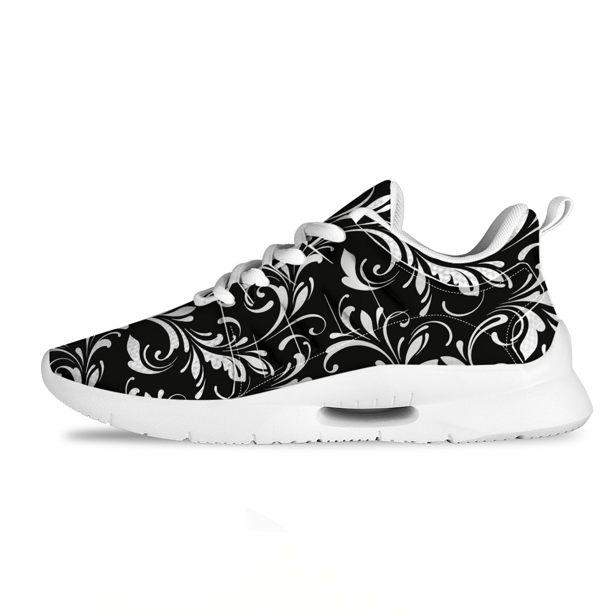 Damask White And Black Print Pattern Tennis Shoes-grizzshop