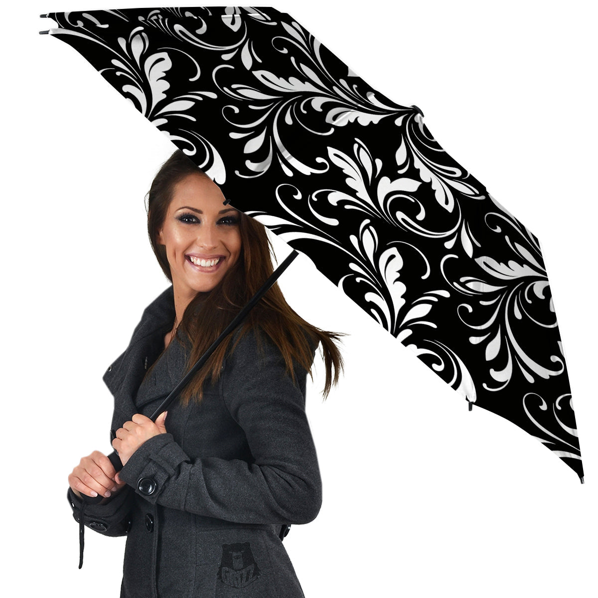 Damask White And Black Print Pattern Umbrella-grizzshop